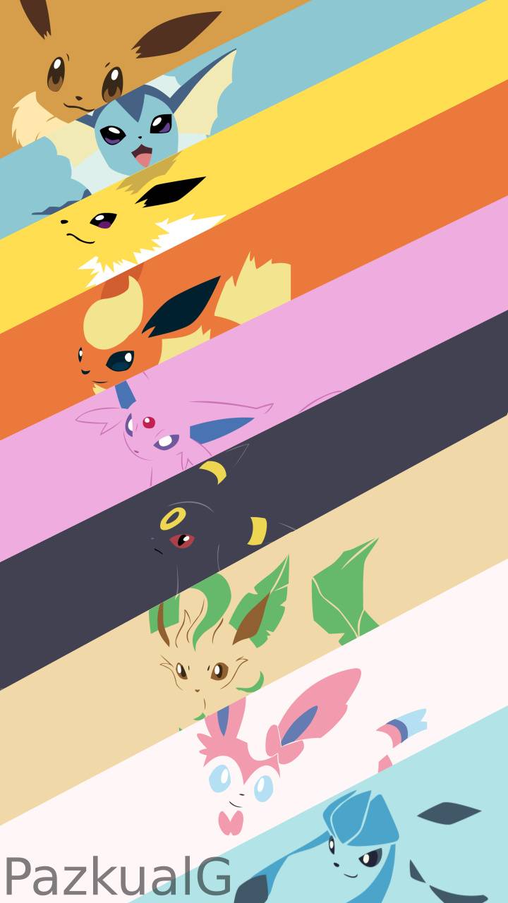 Evoluzioni Eevee strisce colorate, 720x1280 Verticale, Telefono