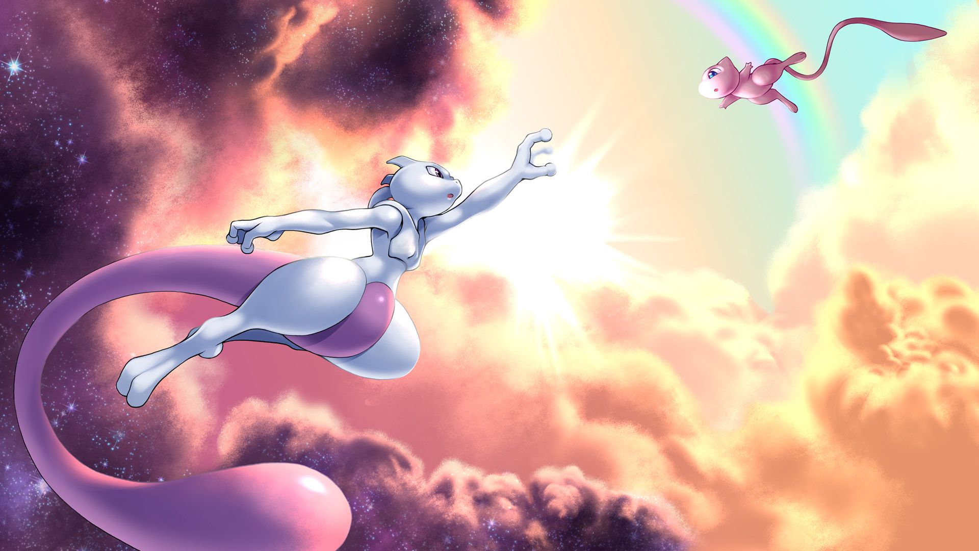 Mewtwo e Mew nel cielo, 1920x1080 Full HD 1080p, Desktop
