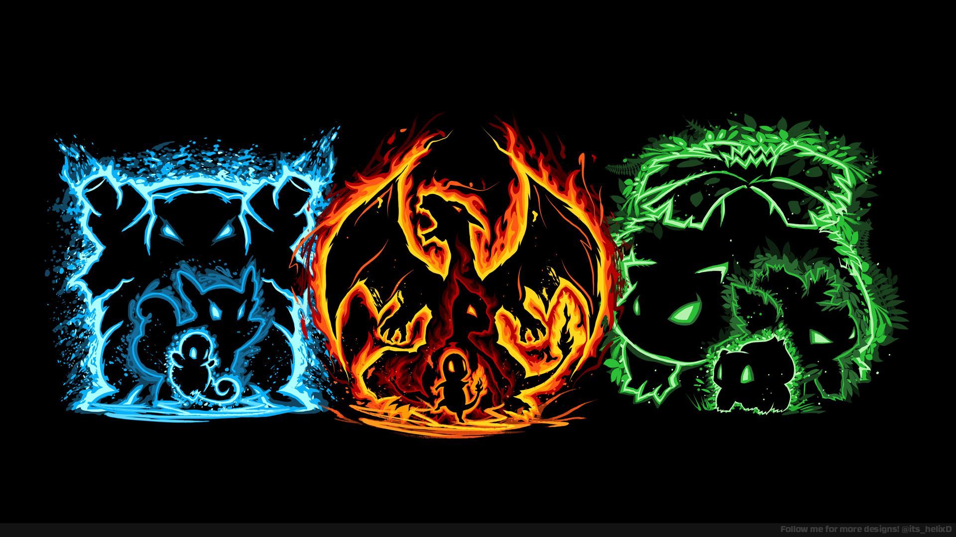 Evoluzioni starter Pokémon elementali, 1920x1080 Full HD 1080p, Desktop