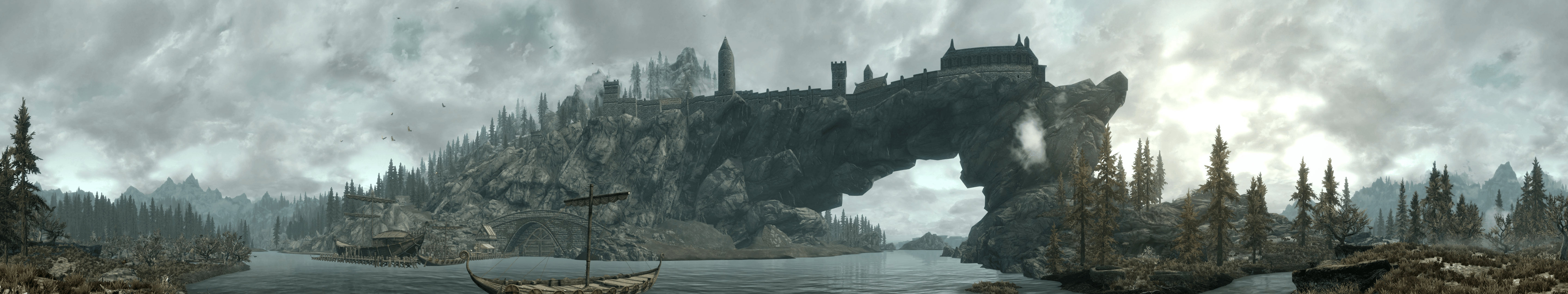 Skyrim arco roccioso fortezza, RPG, 5760x1080 21:9, Ultrawide