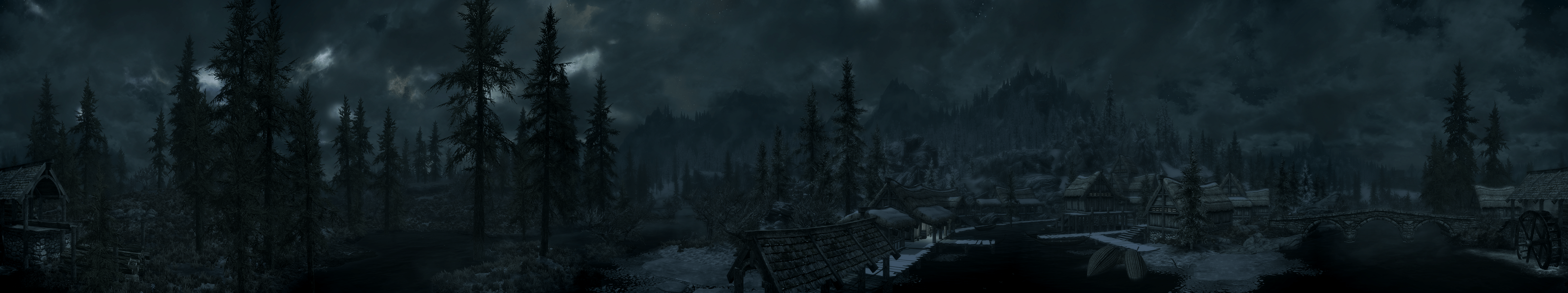 Skyrim paesaggio notturno nebbioso, 5760x1080 21:9, Smart TV 4K