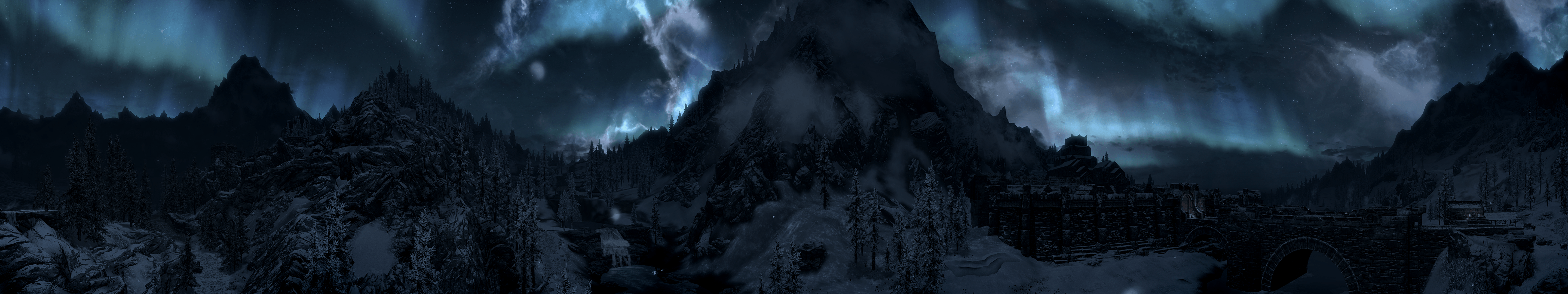 Montagne innevate cielo notturno, 5760x1080 Panoramico, Monitor 4K