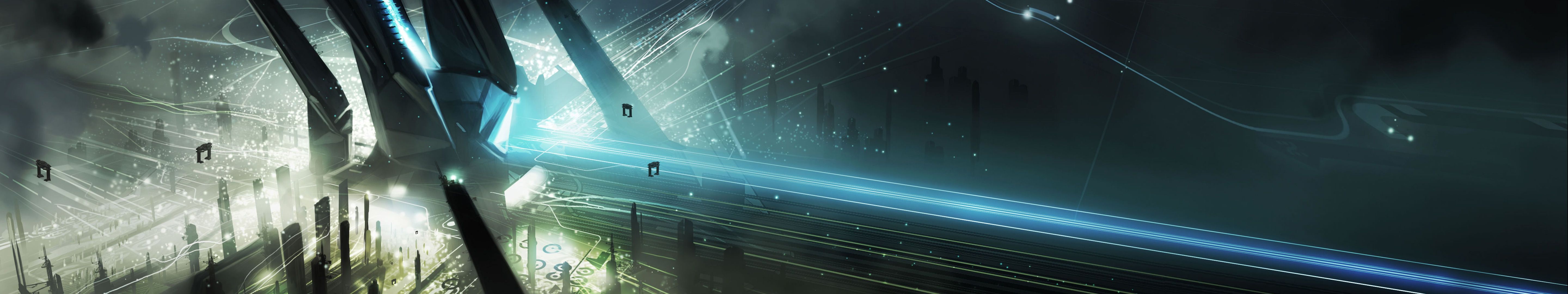 Tron Legacy città futuristica, 5760x1080 Panoramico, Dual Screen