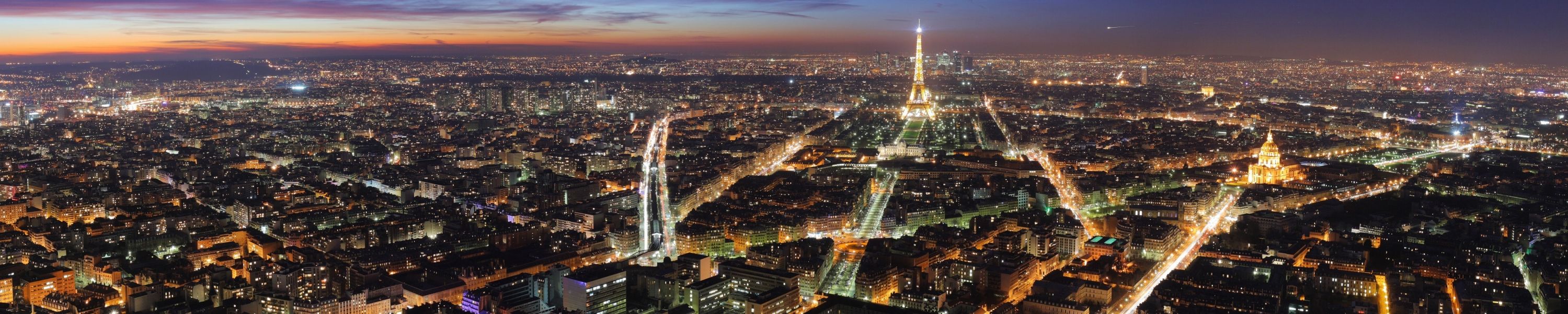 Parigi vista panoramica notturna, 2999x600 Ultrawide, Dual Monitor