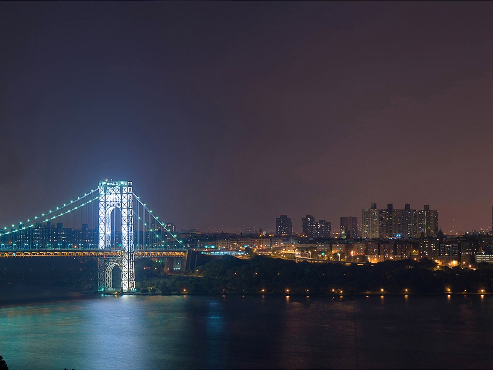 Ponte illuminato, skyline notturno, 1600x1200 HD, Desktop