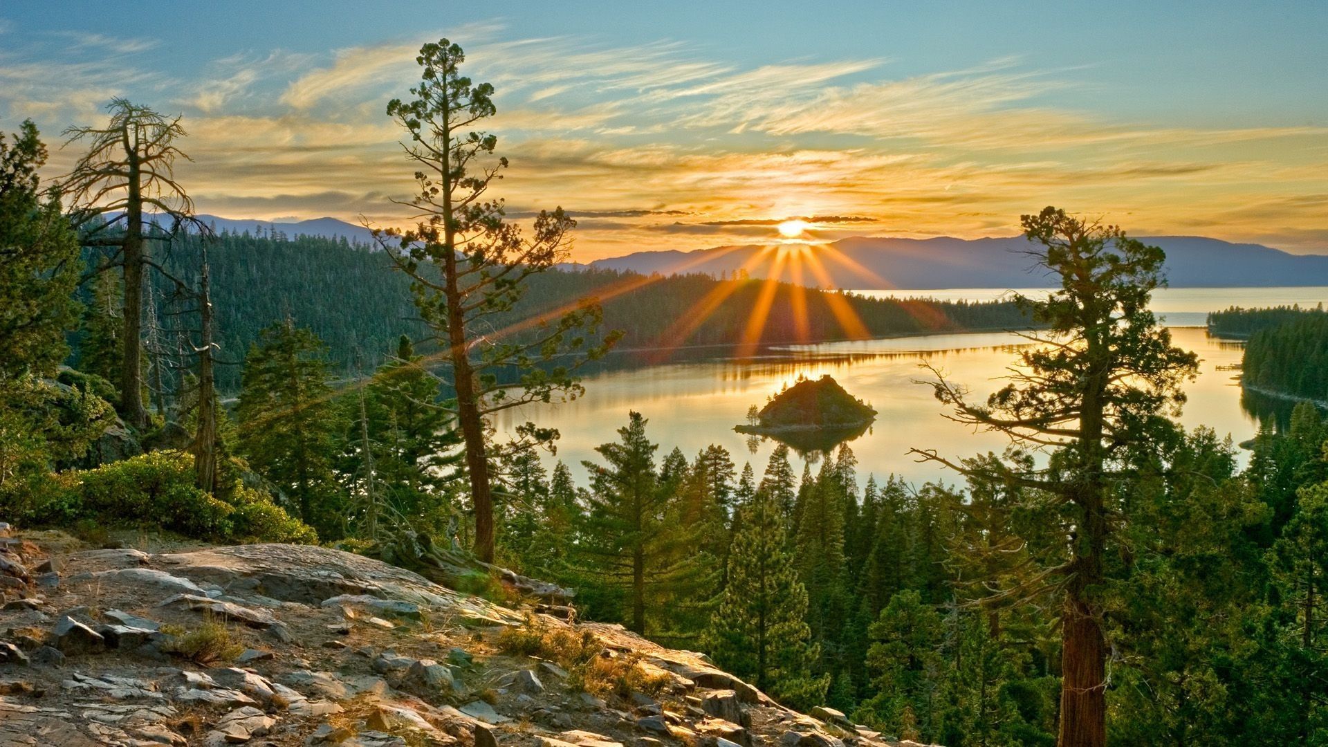 Lago tramonto montagne foresta, 1920x1080 Full HD 1080p, Desktop