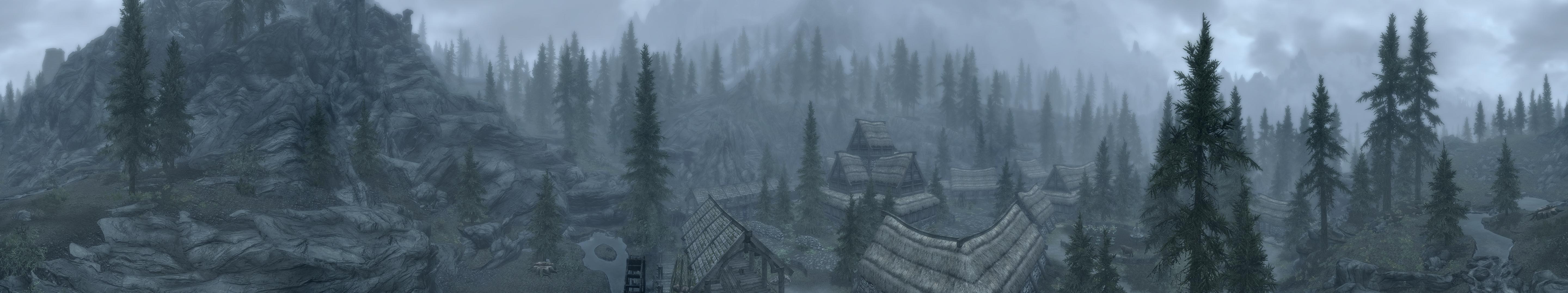 Villaggio montano nebbioso, 5760x1080 Ultrawide, Dual Monitor