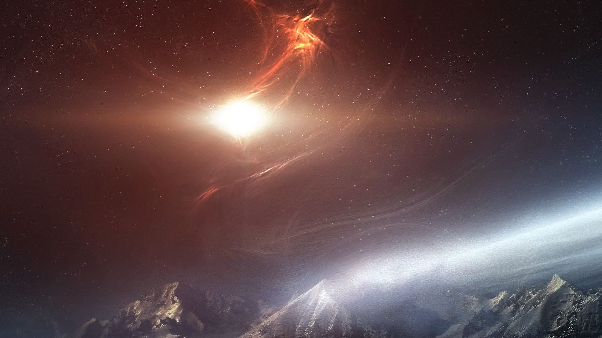 Esplosione cosmica su montagne innevate, 1920x1080 Full HD 1080p, Desktop