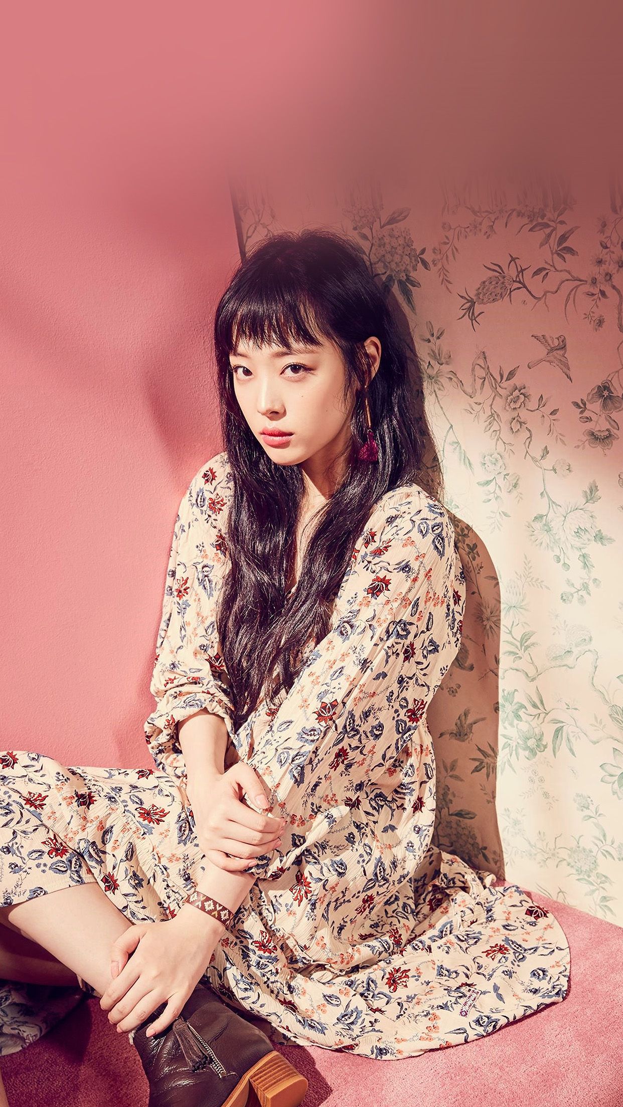 Ragazza kpop abito floreale rosa, 1242x2208 Full HD Verticale, Smartphone