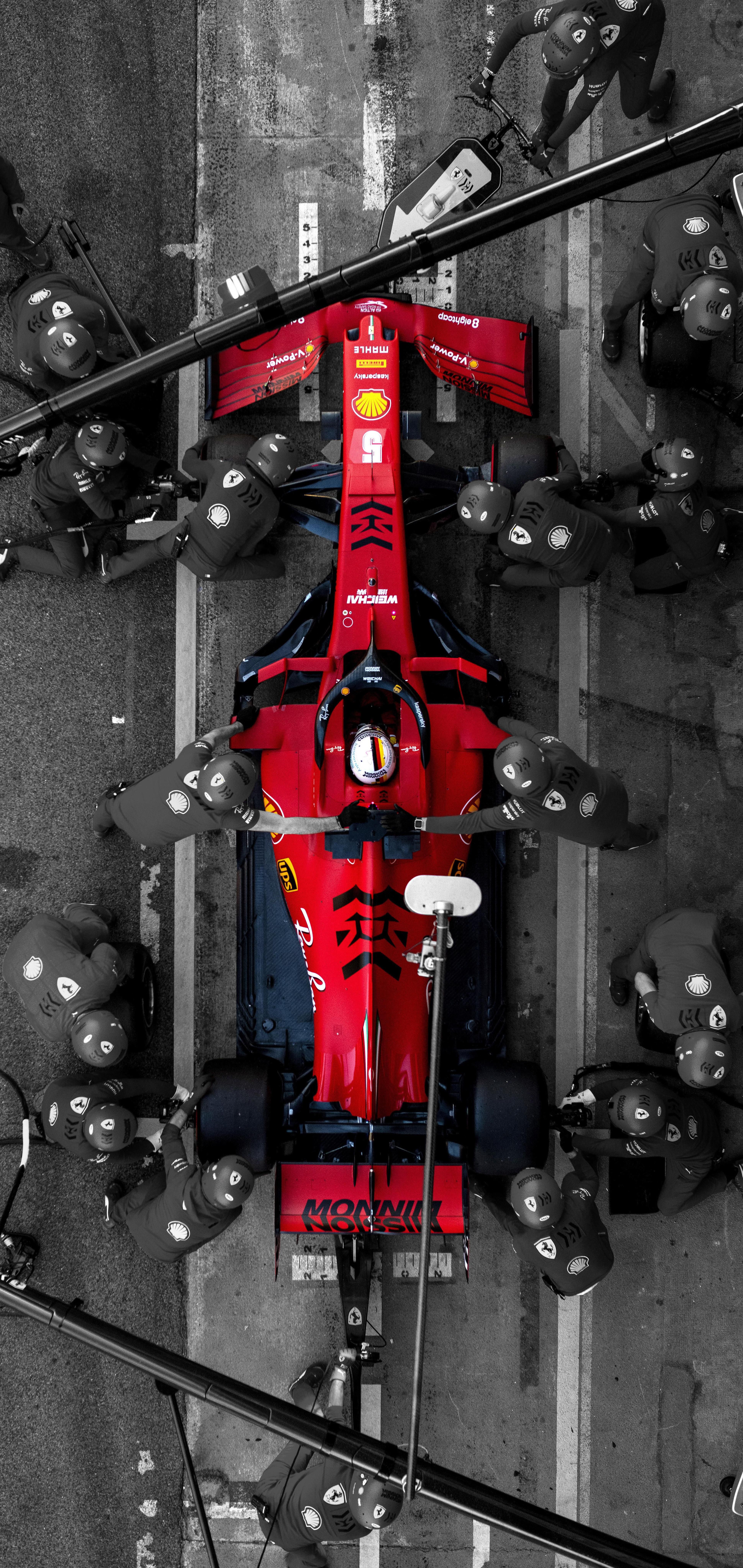 Auto F1 Ferrari rossa pit stop, 3879x8189 Verticale, Android