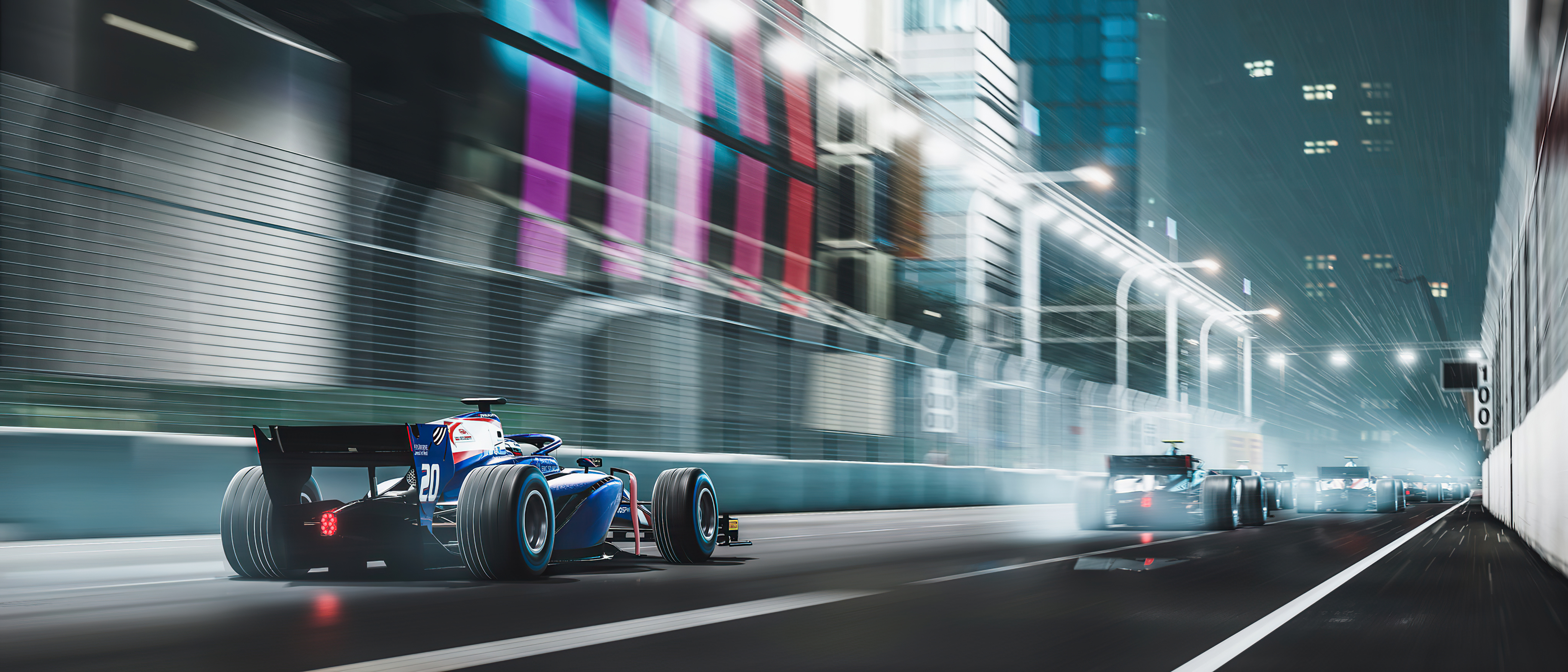 Auto F1 in città notturna, 4096x1756 Ultrawide, Dual Monitor
