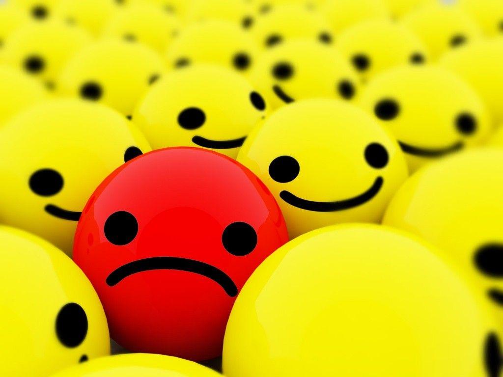 Pallina rossa triste tra sorrisi gialli, 1024x768 HD, Desktop