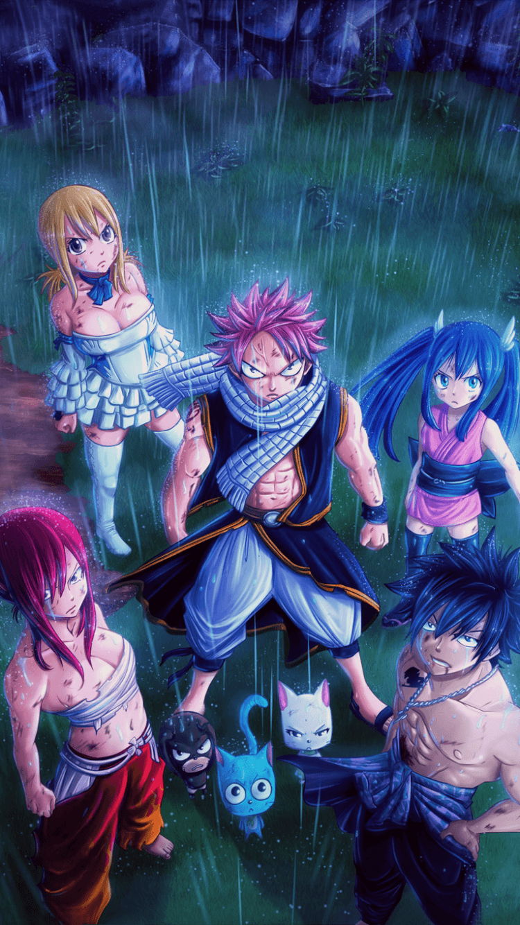 Personaggi Fairy Tail sotto pioggia, 750x1334 Verticale, iPhone