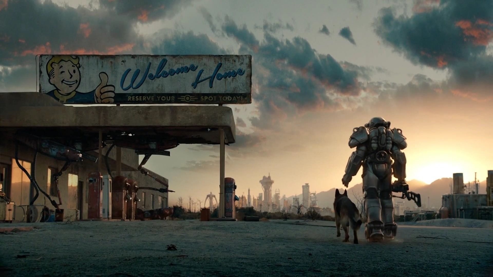 Fallout 76 potere armatura tramonto, post-apocalittico, 1920x1080 1080p, Laptop