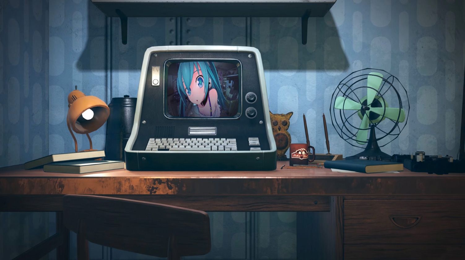 Hatsune Miku su monitor retrò, cantante virtuale, 1502x840 720p, PC