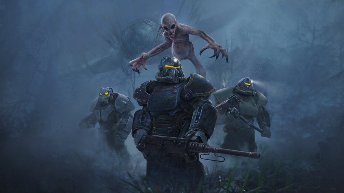 Fallout 76 mostro e power armor, post-apocalittico, 1191x670 HD, PC