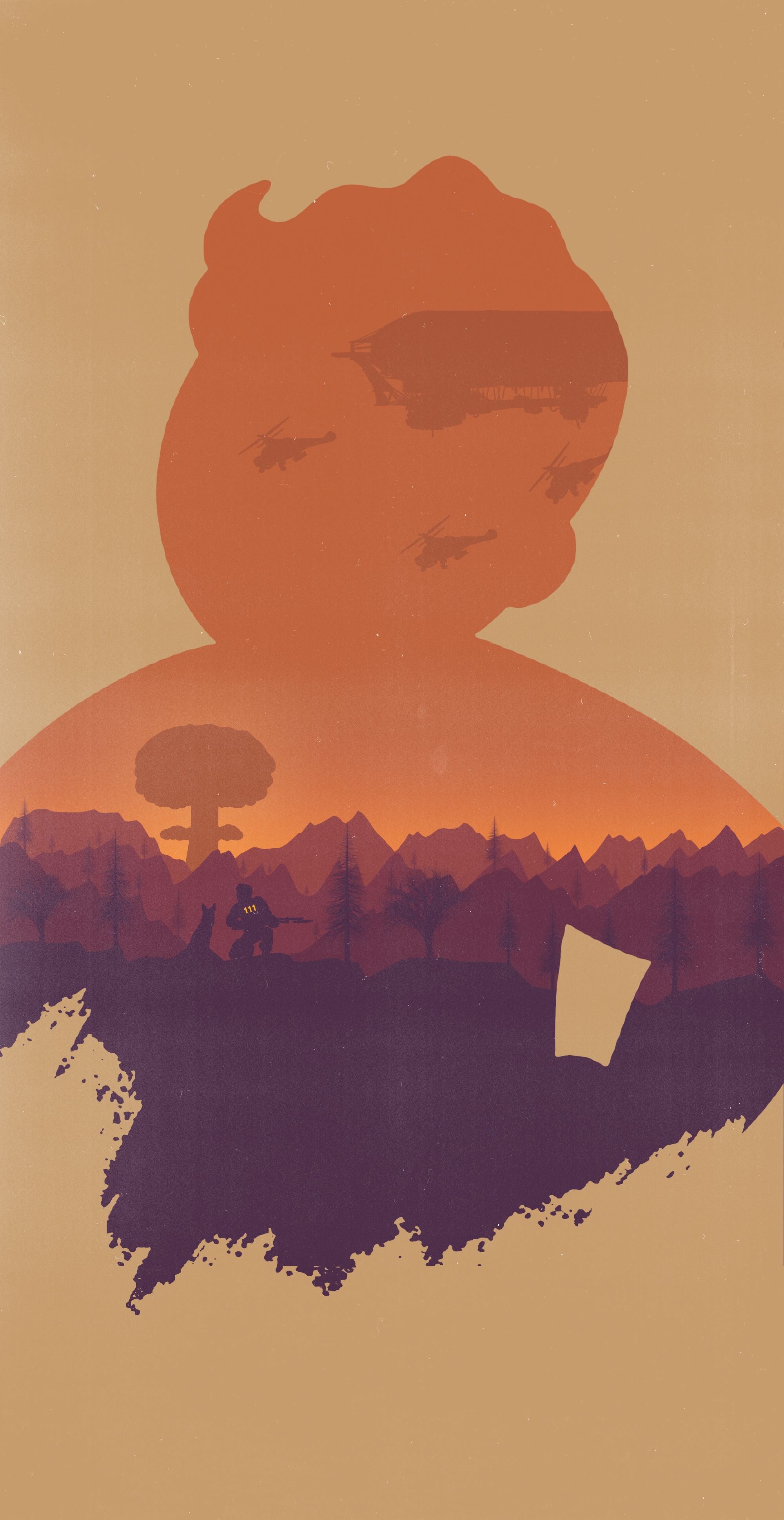 Fallout esplosione atomica silhouette, 2000x3876 Verticale, Telefono