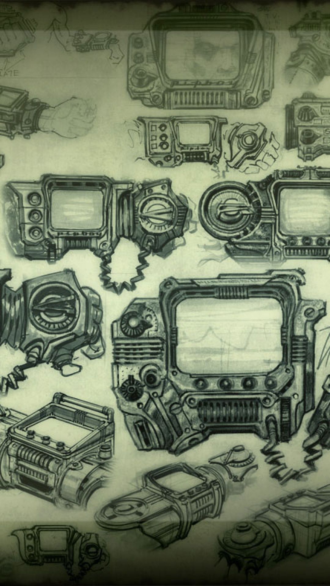 Schizzi Pip-Boy Fallout seppia, 1080x1920 Full HD Verticale, Smartphone