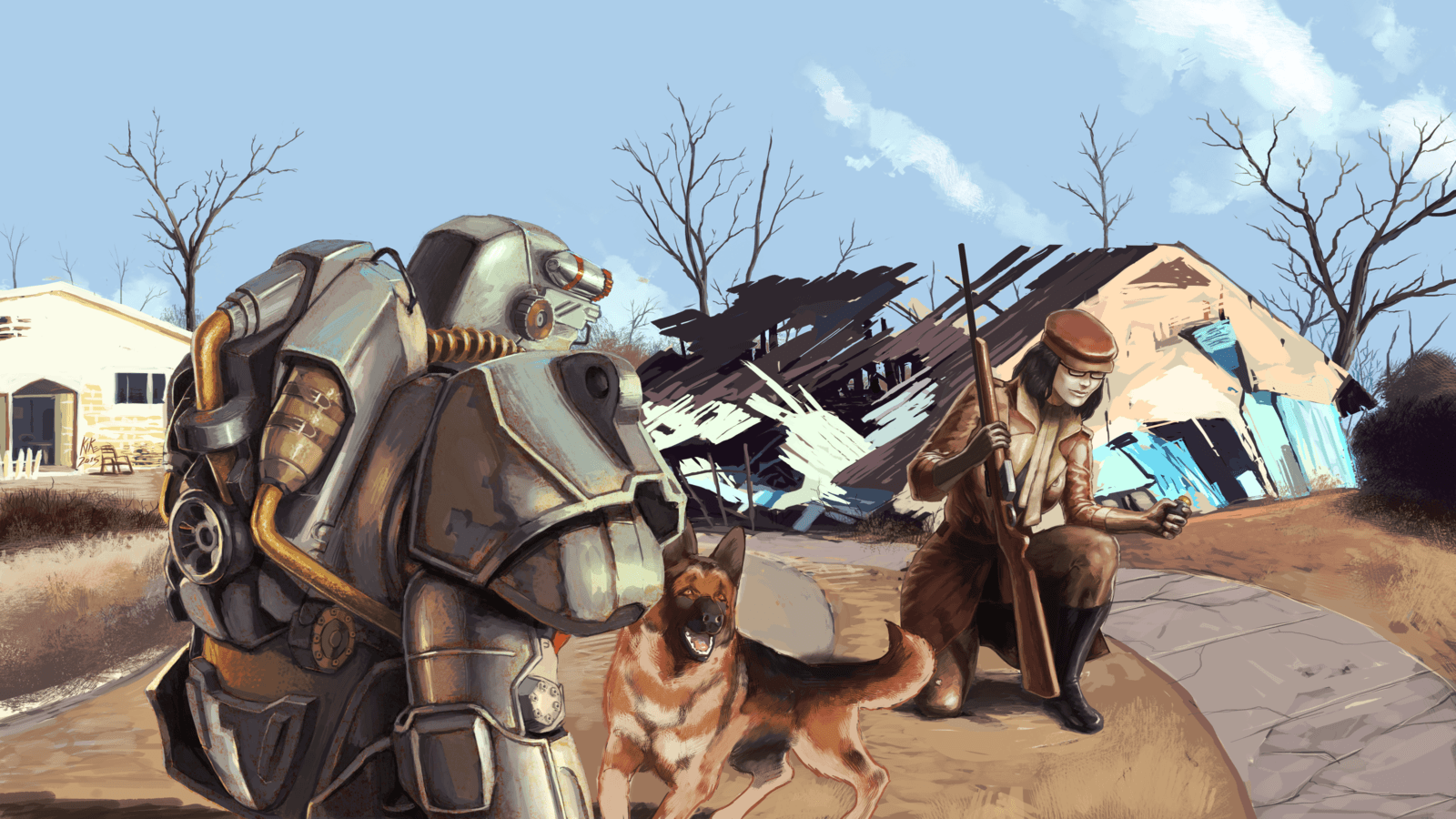 Power Armor Fallout con cane, 1600x900 900p, PC
