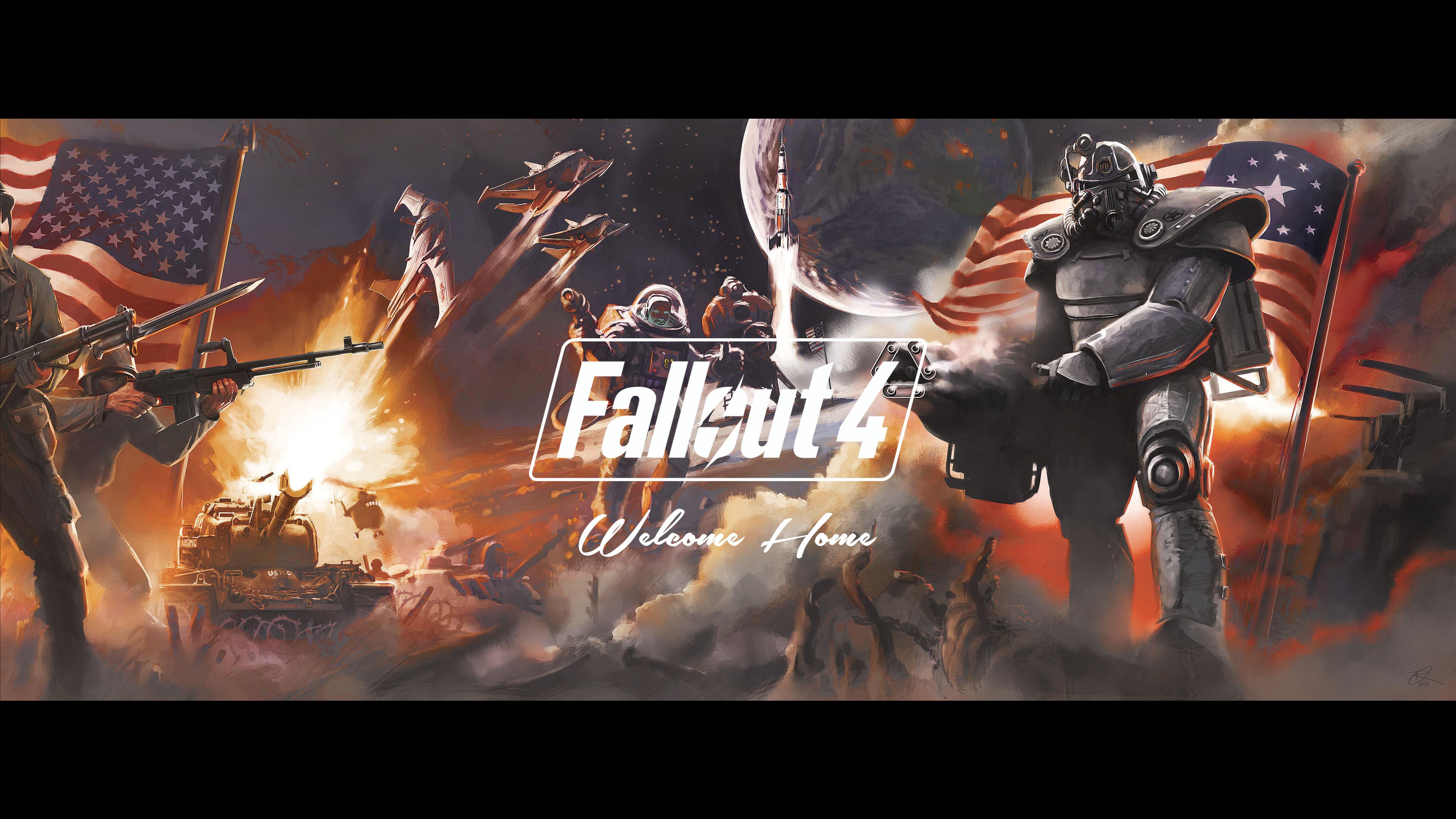 Fallout 4 power armor bandiere, 3840x2160 4K, Desktop 4K