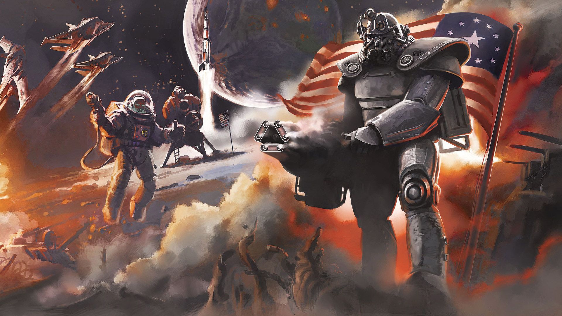 Fallout Power Armor bandiera USA, T-51, 1920x1080 Full HD 1080p, Desktop