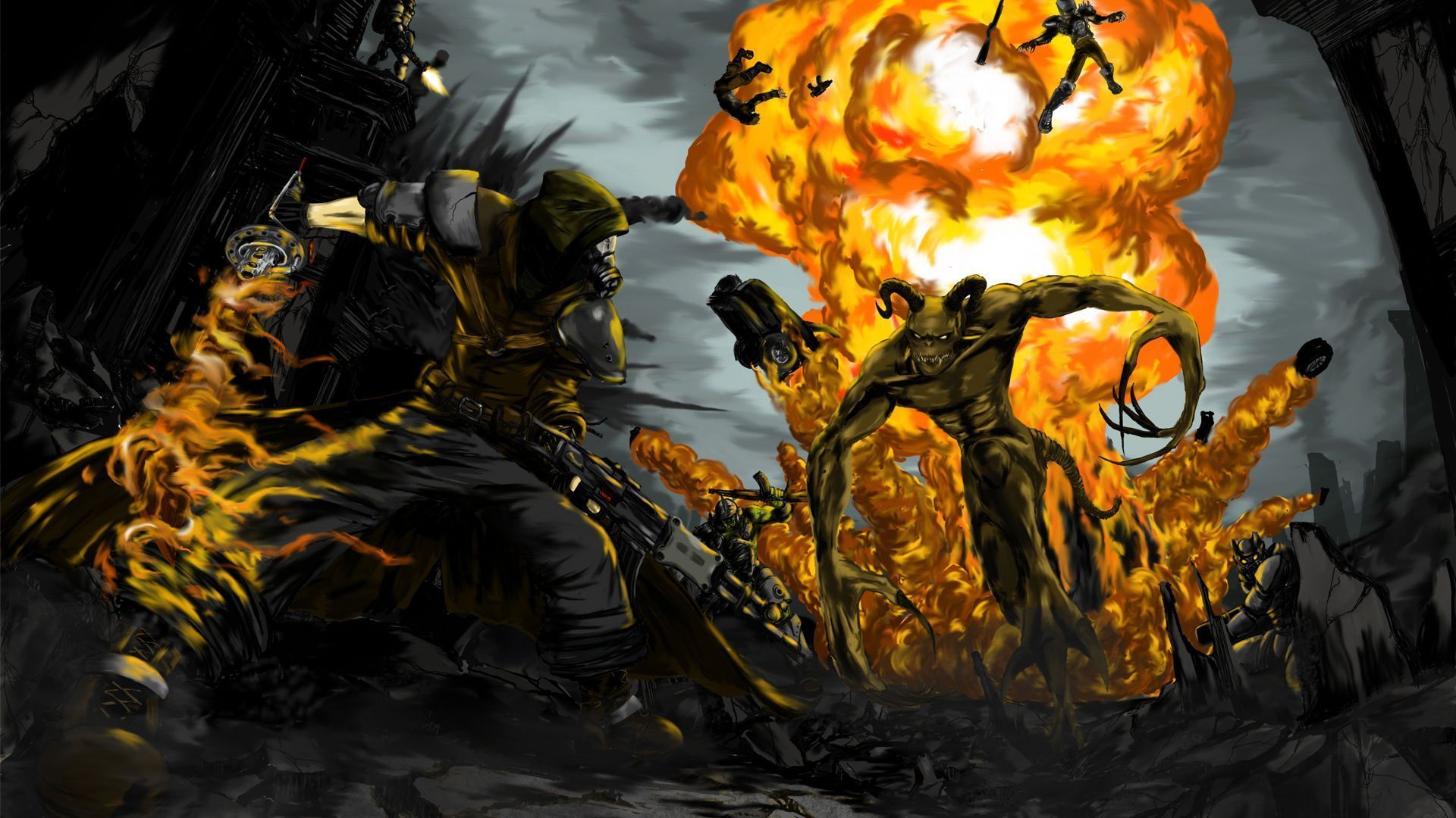 Deathclaw contro soldato Fallout, 1920x1080 1080p, Desktop
