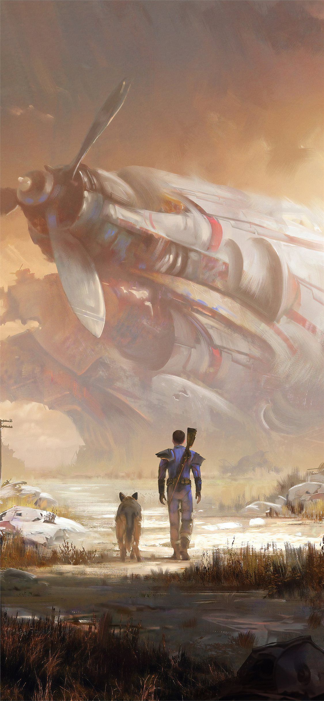 Fallout personaggio con cane e aereo, 1125x2436 Full HD Verticale, iPhone