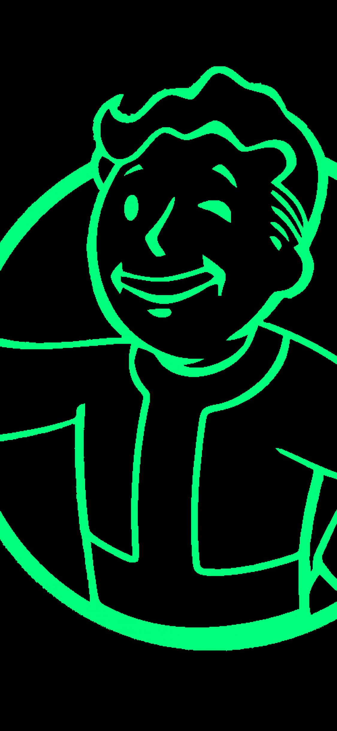 Vault Boy contorno verde neon, 1125x2436 Verticale, iPhone
