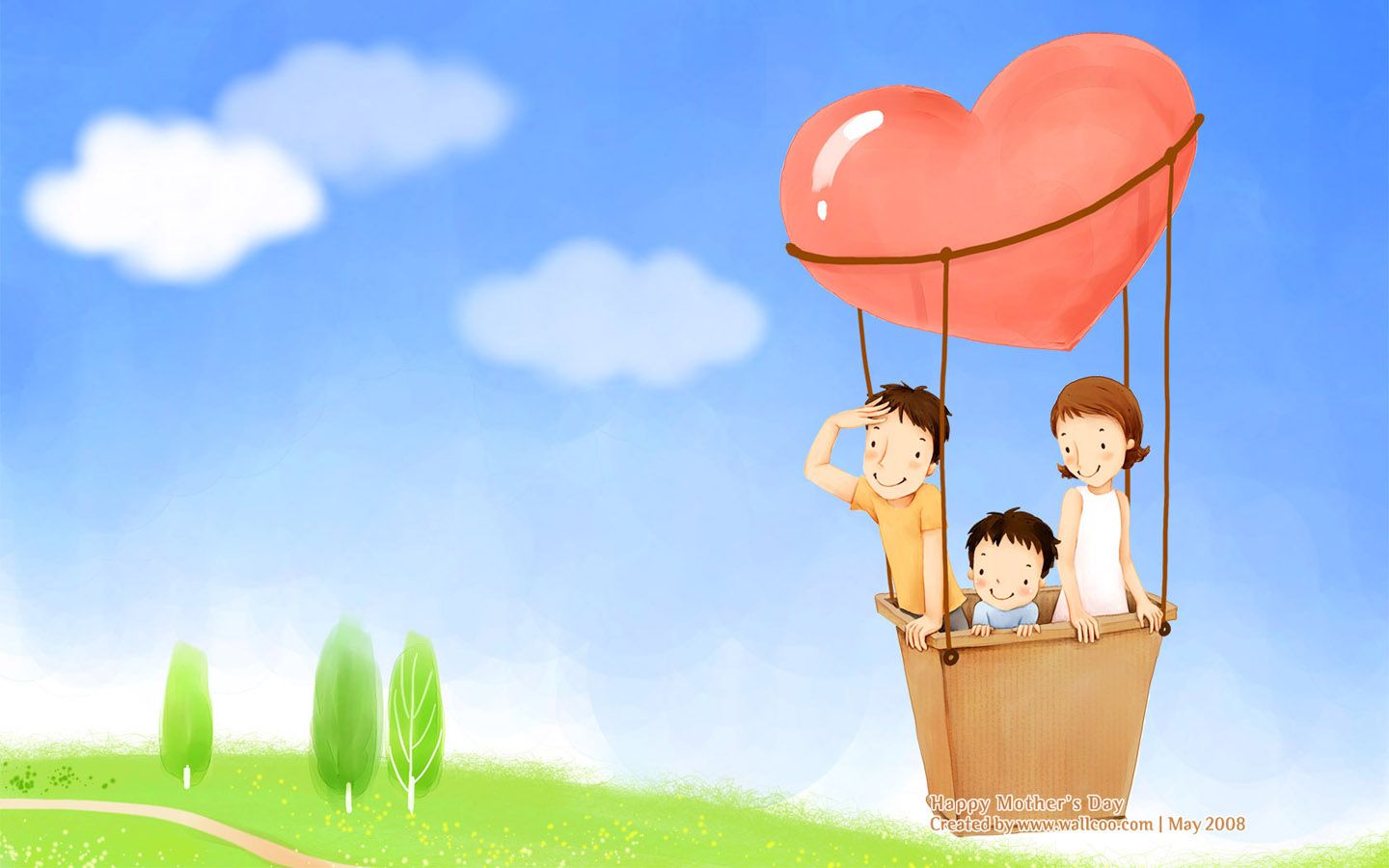 Famiglia mongolfiera a forma cuore, 1440x900 HD, Desktop