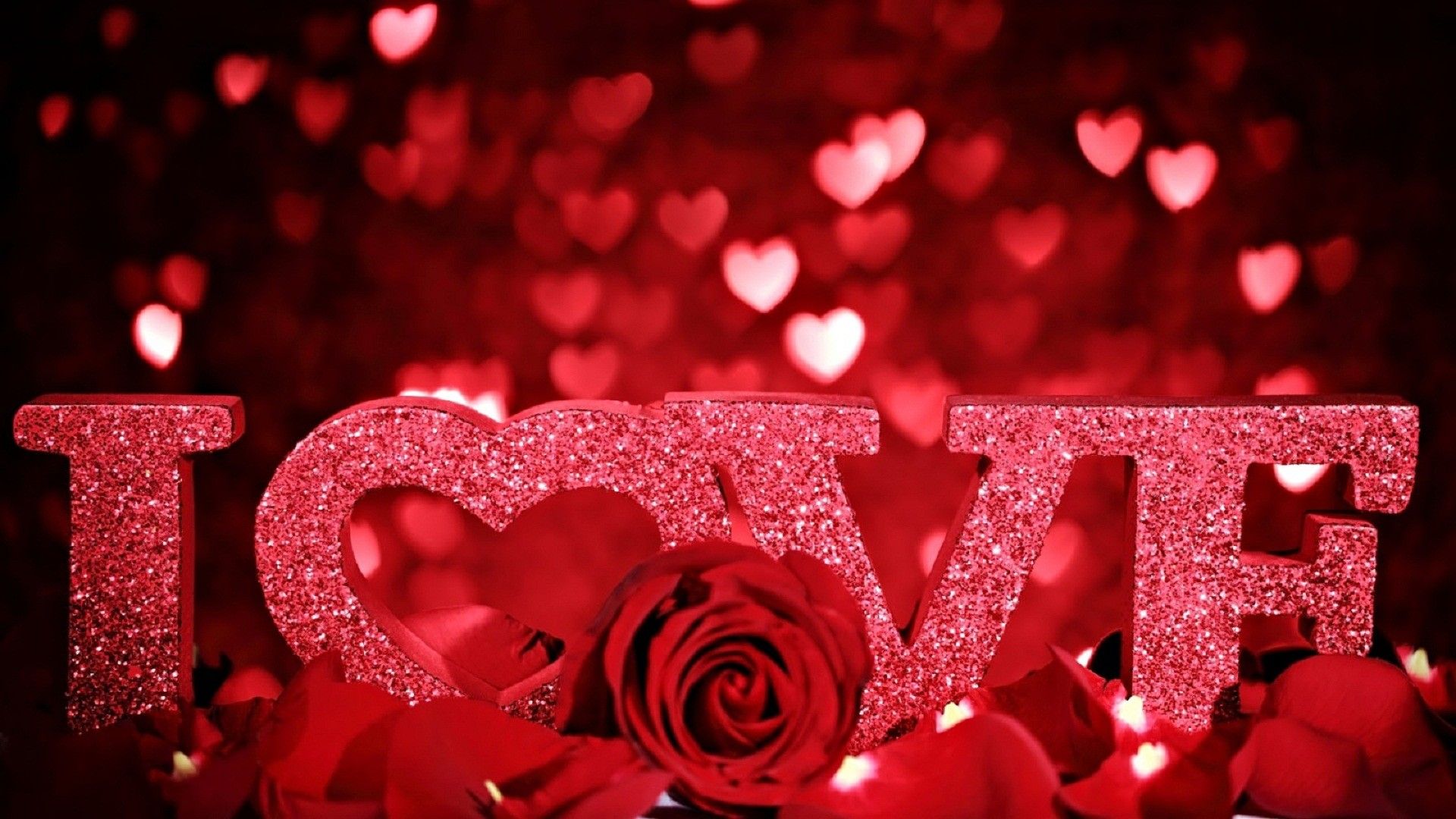 Scritta LOVE glitterata con rosa rossa, 1920x1080 1080p, Desktop