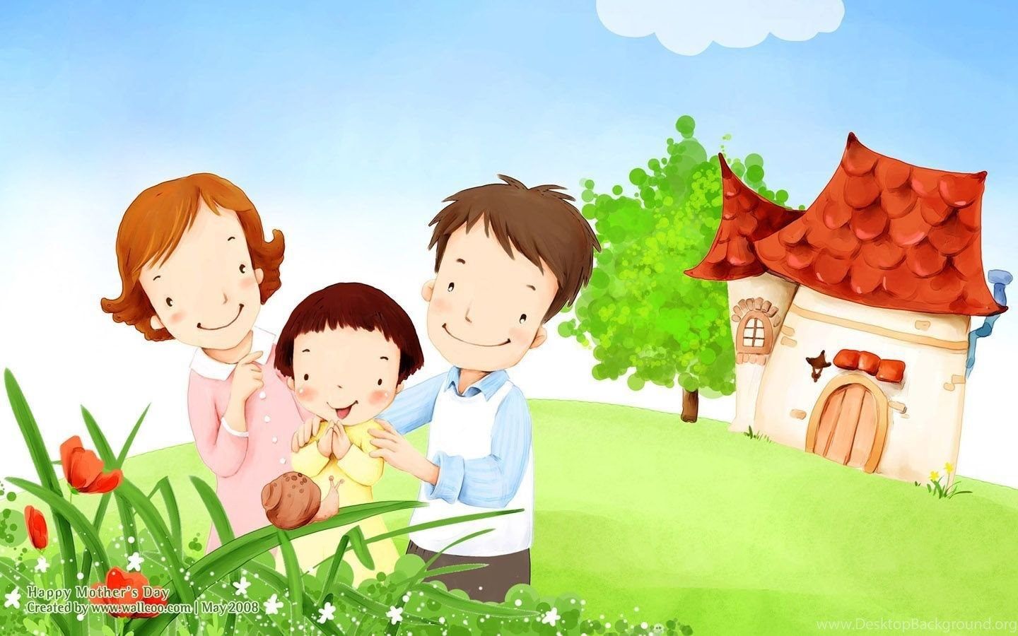 famiglia cartoon casa colline, 1440x900 HD, Desktop
