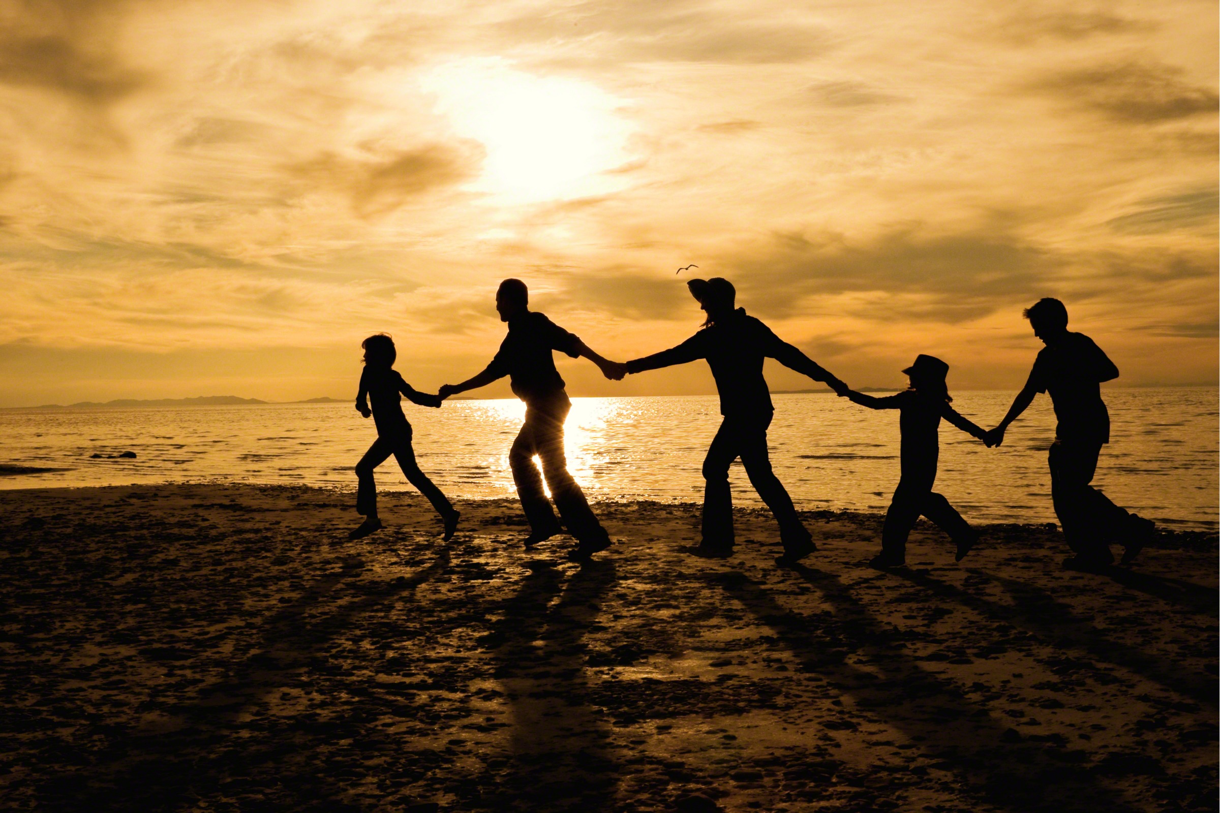 Famiglia silhouette spiaggia tramonto, 2400x1600 alta risoluzione, PC