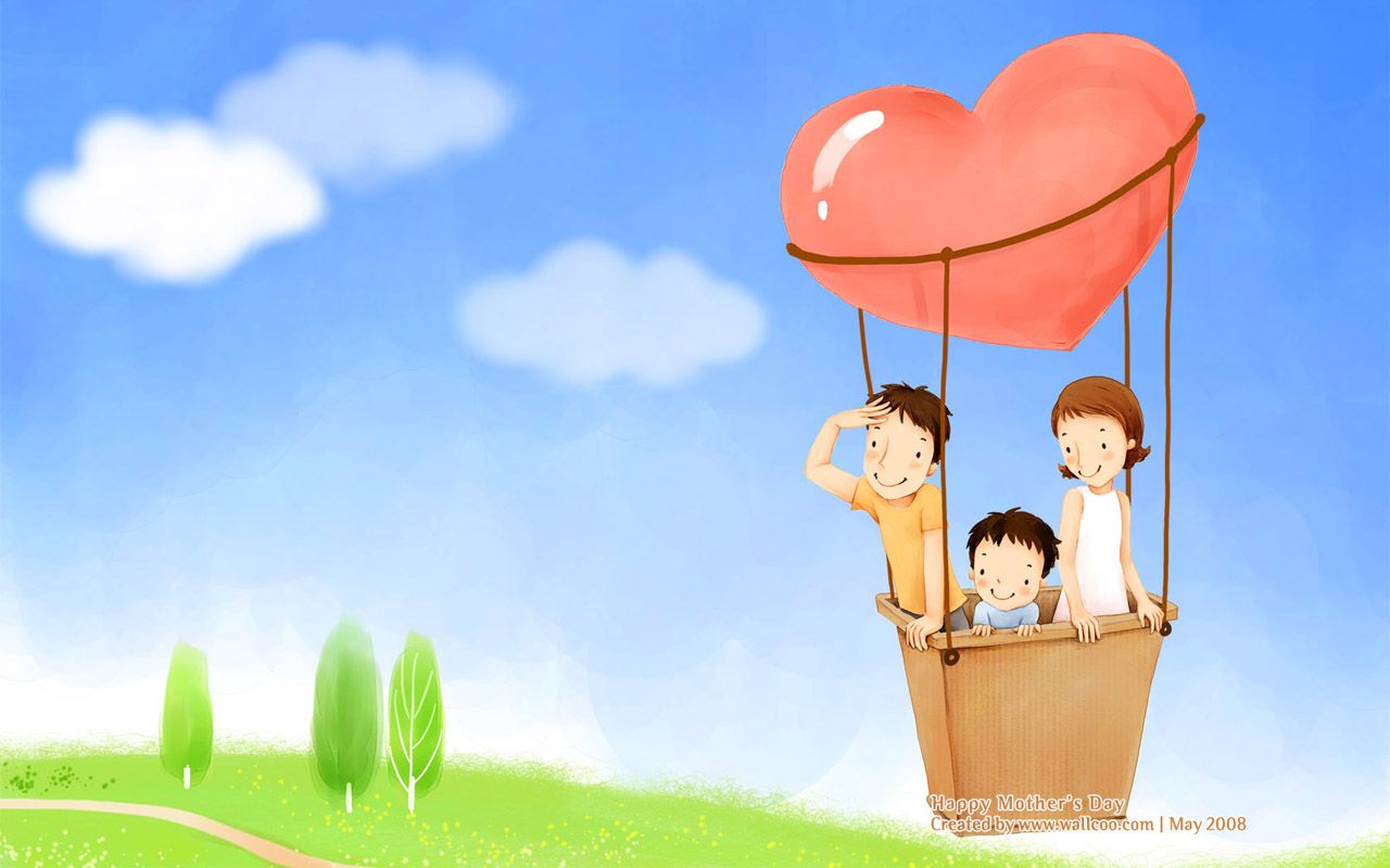 Famiglia mongolfiera cuore illustrazione, 1280x800 HD, HP Laptop
