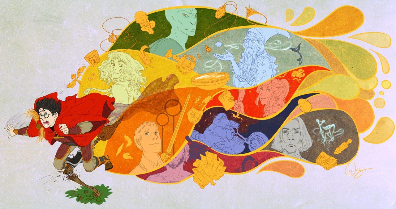Harry Potter fan art personaggi colorati, 1280x677 HD, Desktop
