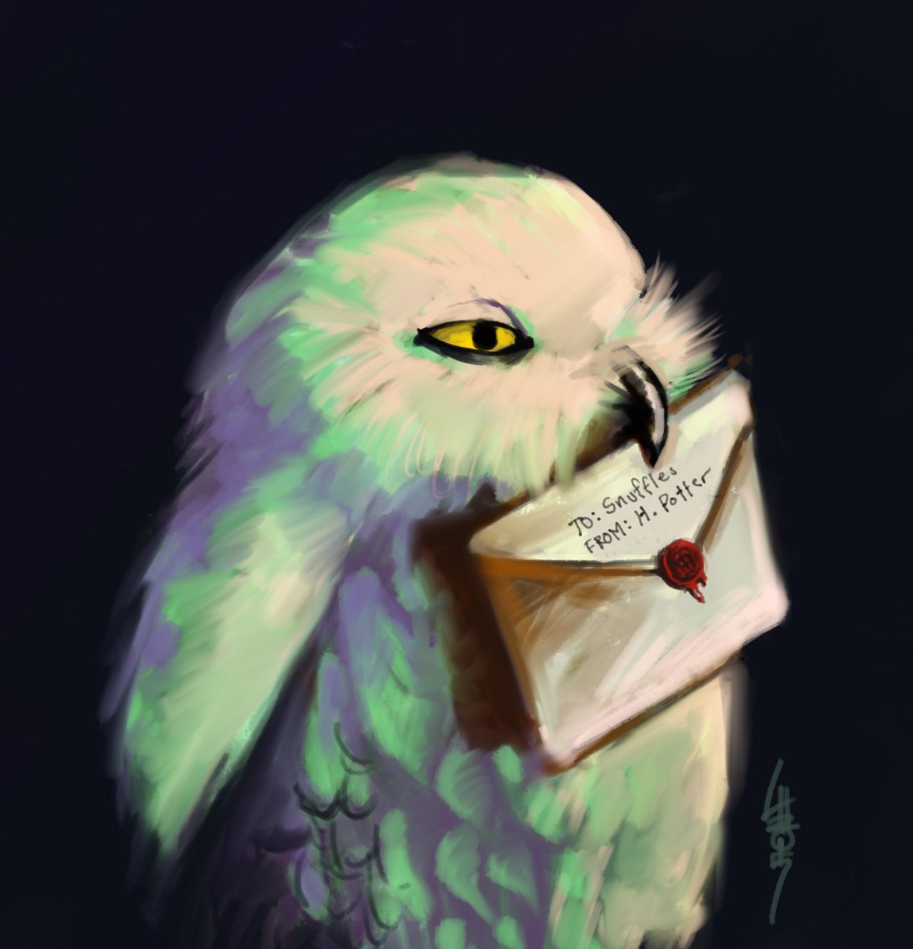 Hedwig gufo con lettera, 1280x1331 Verticale, Mobile