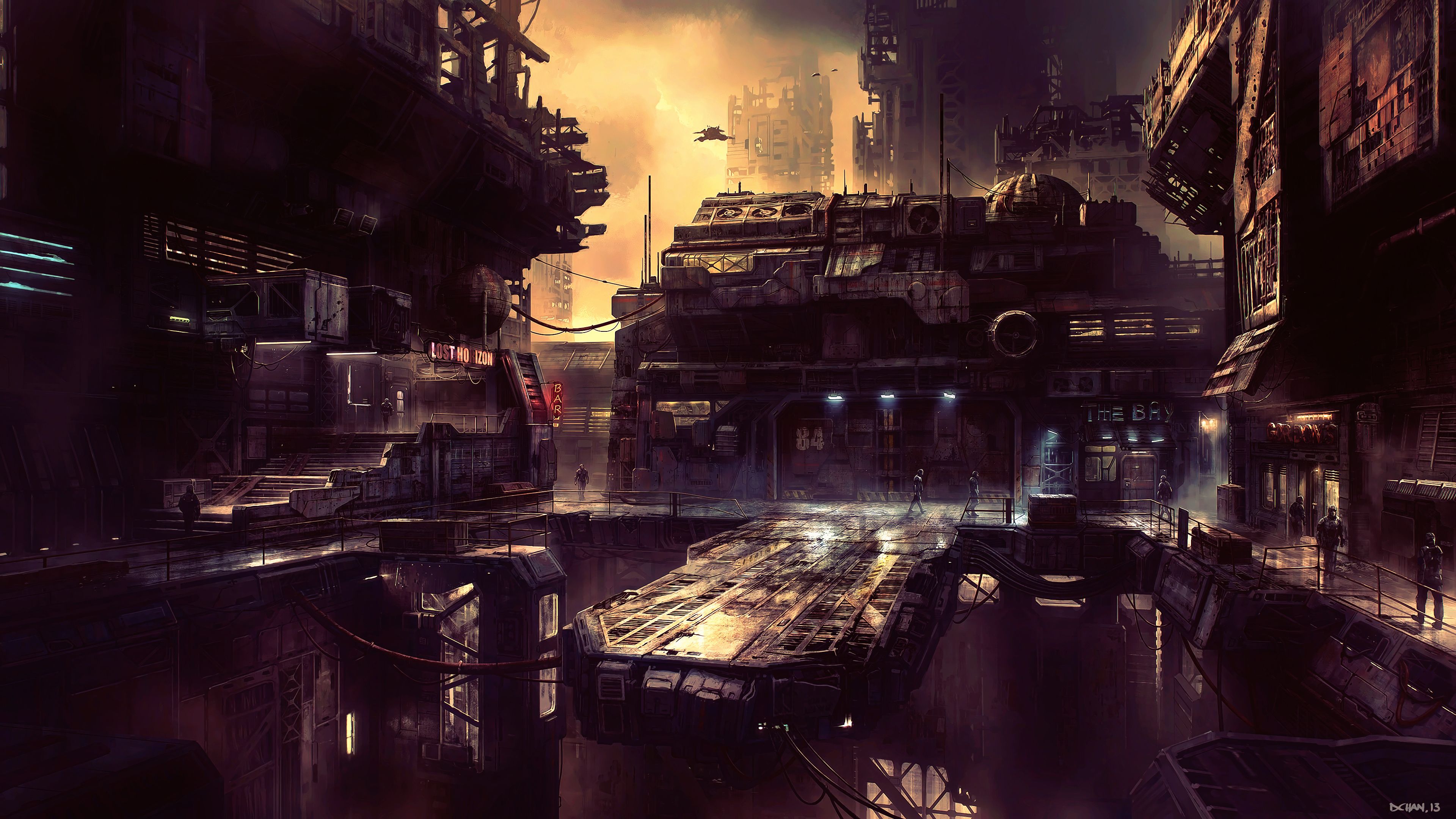Città futuristica fantascientifica scura, 3840x2160 4K Ultra HD, Monitor 4K