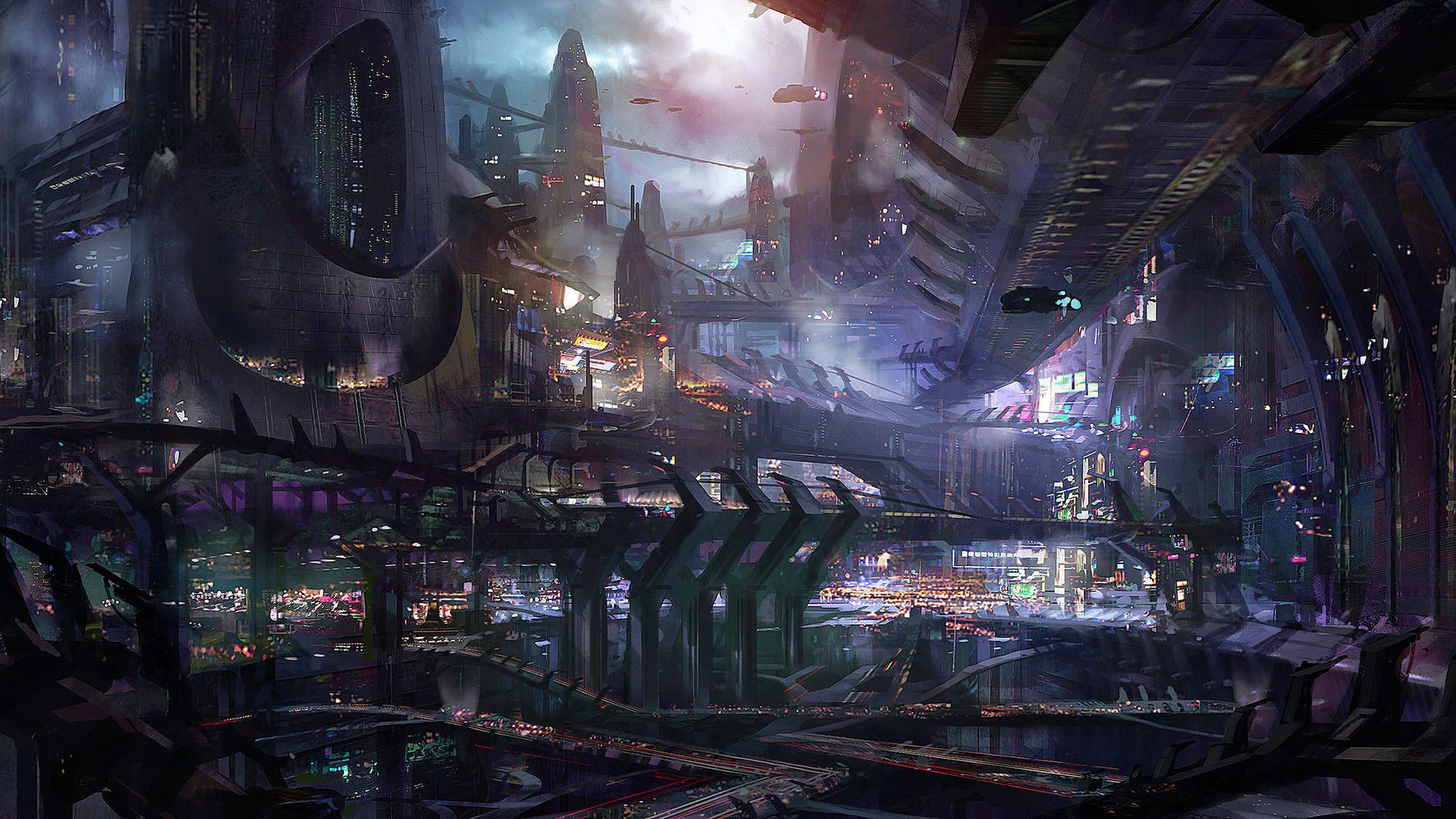 Città futuristica notturna sci-fi, 1920x1080 Full HD 1080p, Monitor Gaming
