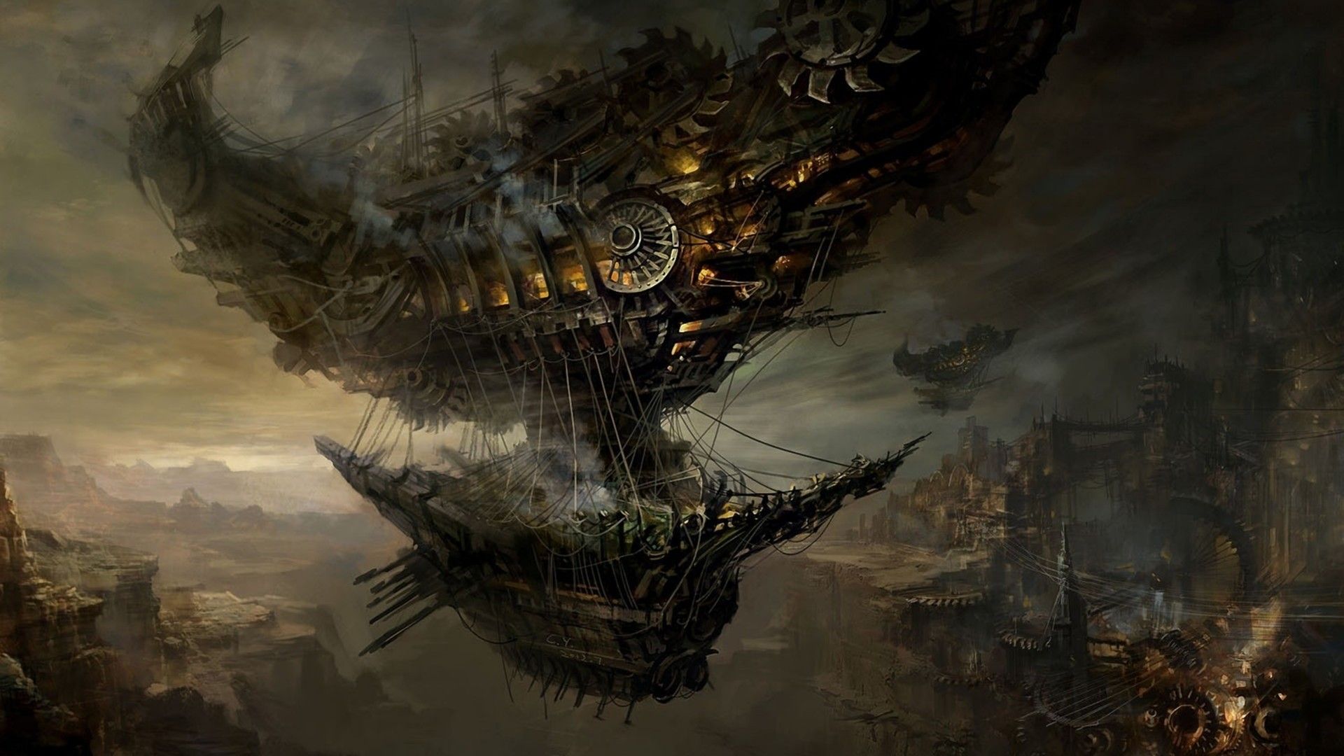 Nave volante steampunk fantascientifica, 1920x1080 Full HD 1080p, Monitor Gaming