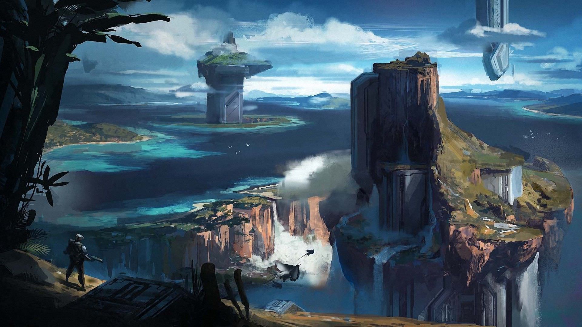 Isole fluttuanti paesaggio fantascientifico, 1920x1080 1080p, Monitor Gaming