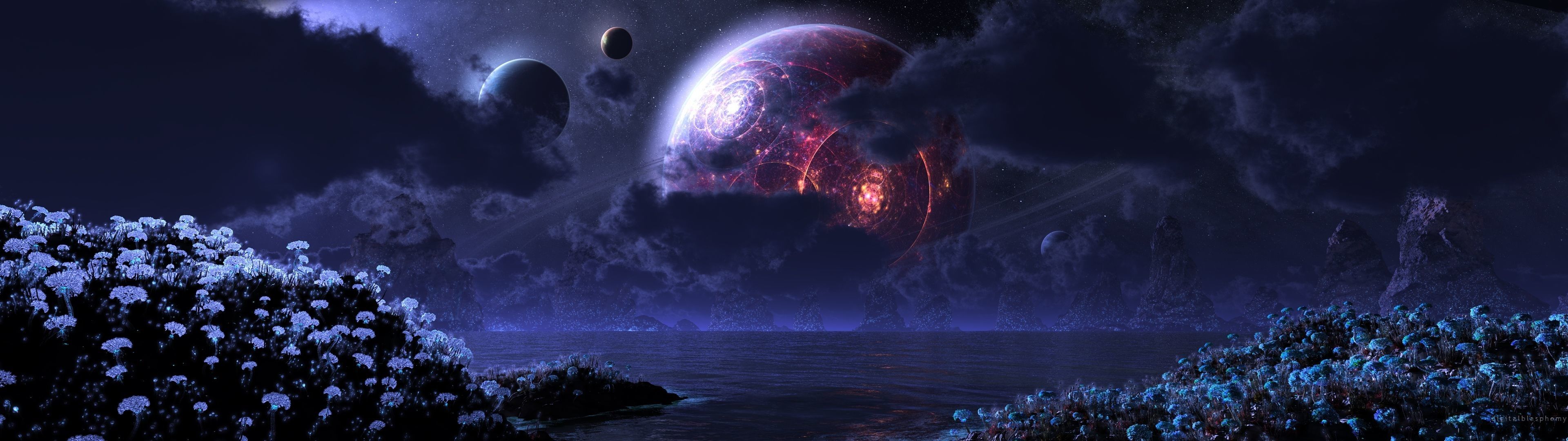 Pianeti alieni nel cielo notturno, 3840x1080 21:9, Monitor Gaming