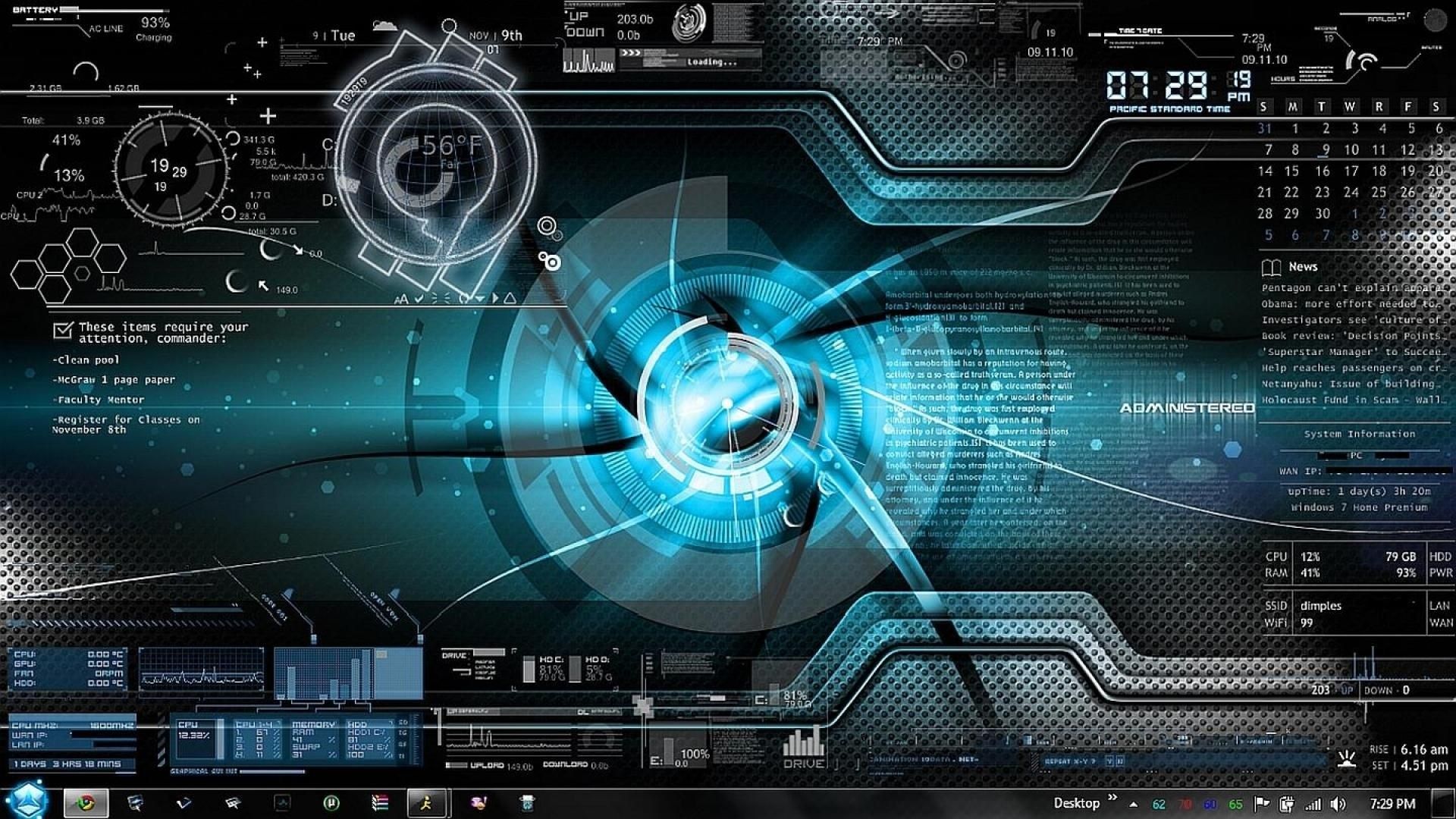 Interfaccia futuristica blu tecnologica, 1920x1080 Full HD, PC Desktop