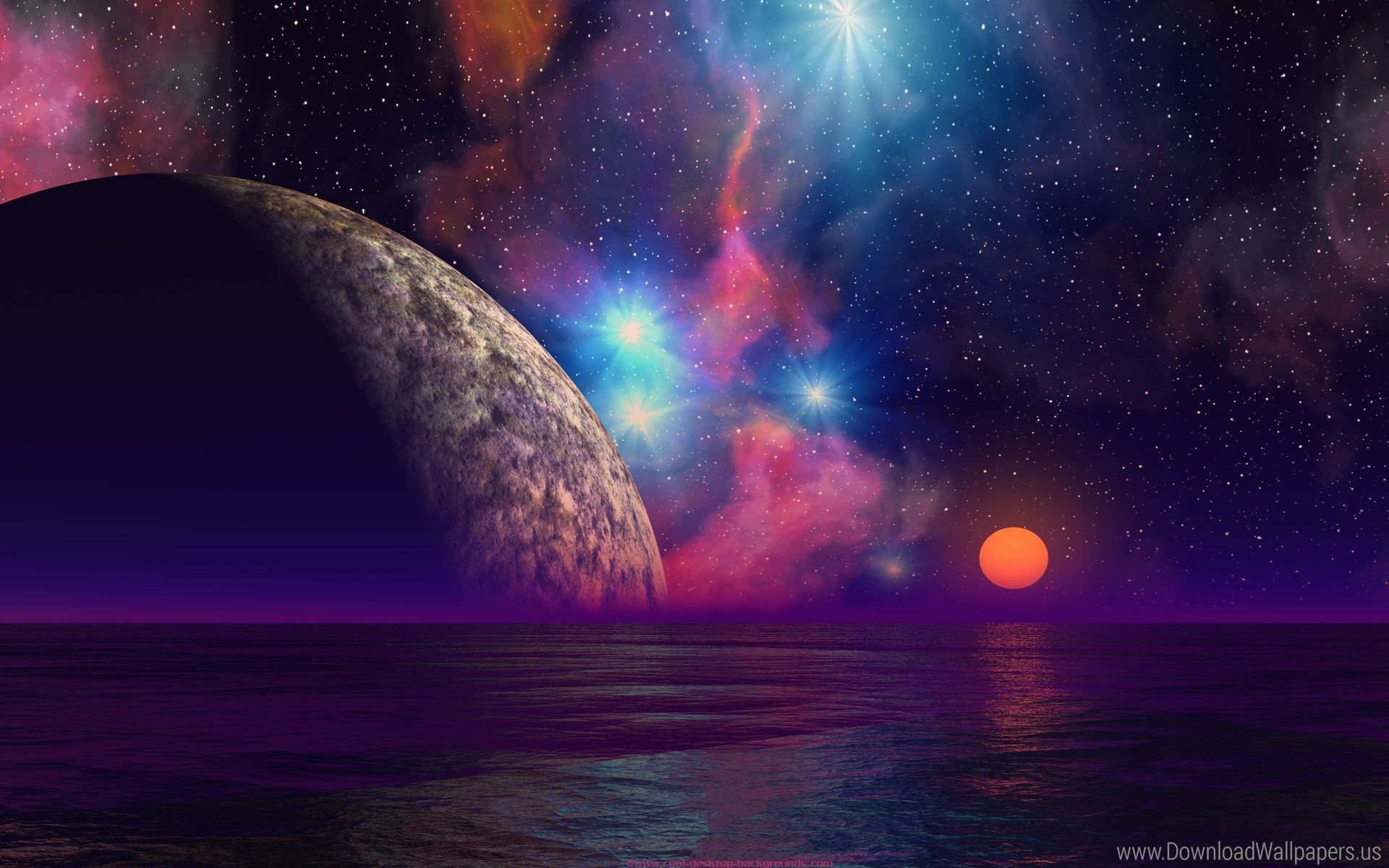 Pianeta e nebulosa su oceano, 1920x1200 Full HD+, PC
