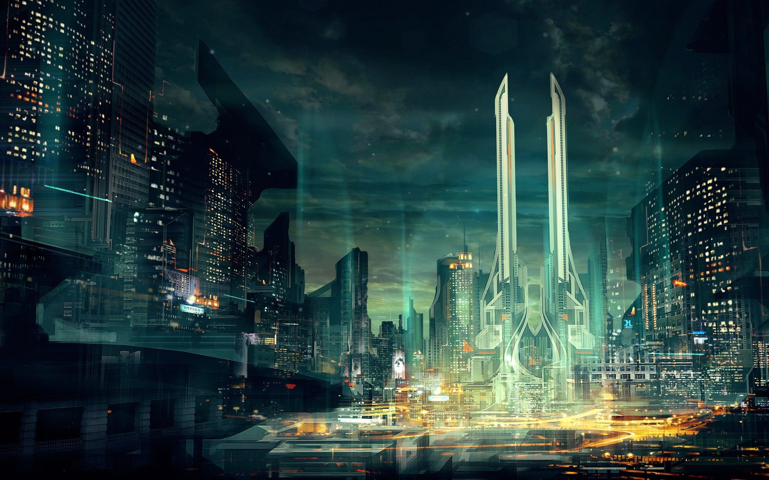 Città futuristica notturna fantascienza, 2560x1600 2K+, Monitor Gaming