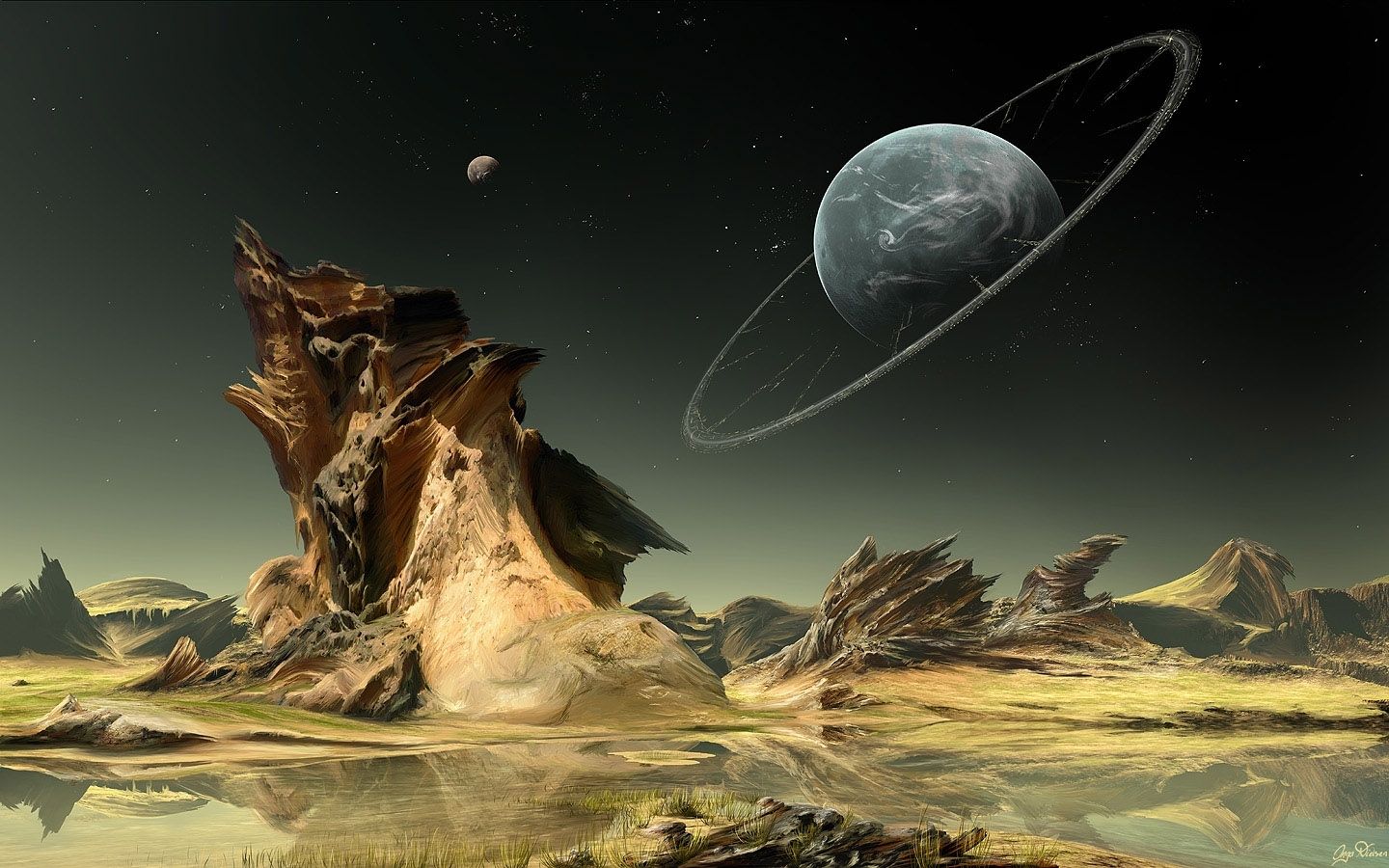 Pianeta con anello, paesaggio alieno, 1440x900 HD, Desktop