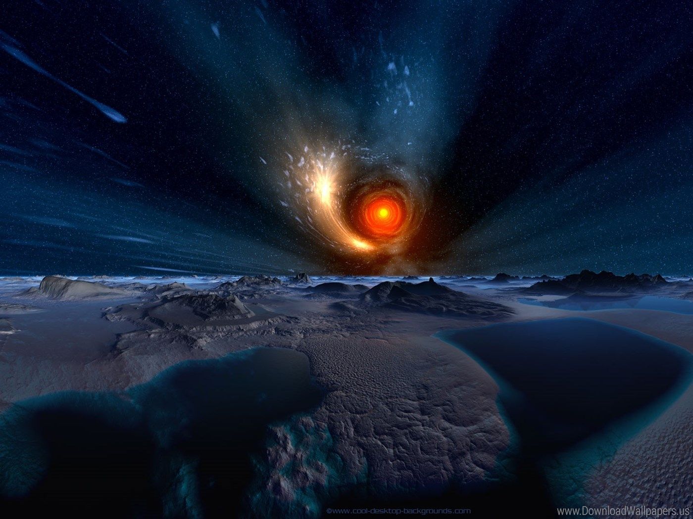 Vortice cosmico su paesaggio alieno, 1400x1050 HD, Desktop