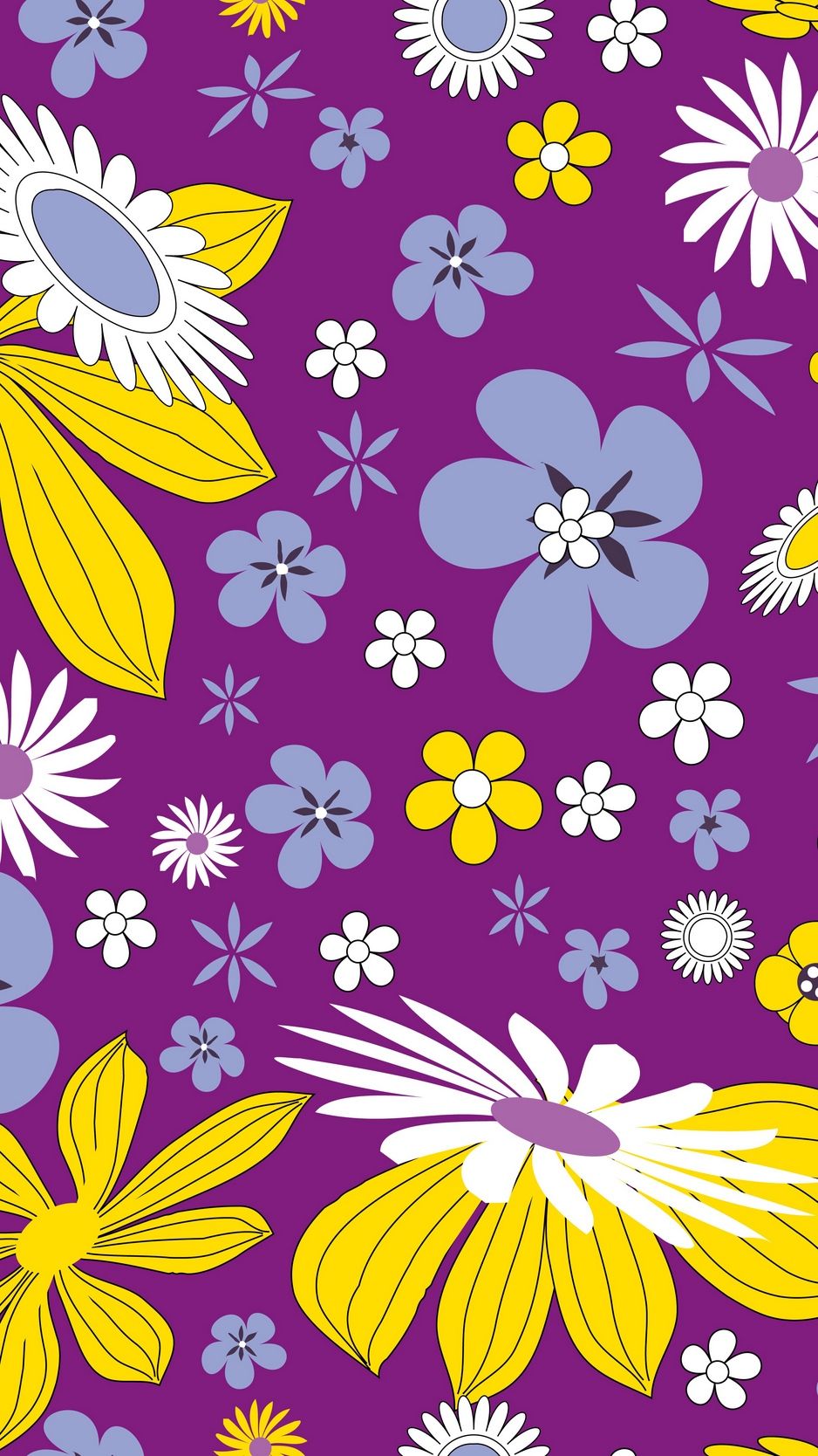 Fiori gialli e viola pattern, 938x1668 Verticale, iPhone Pro