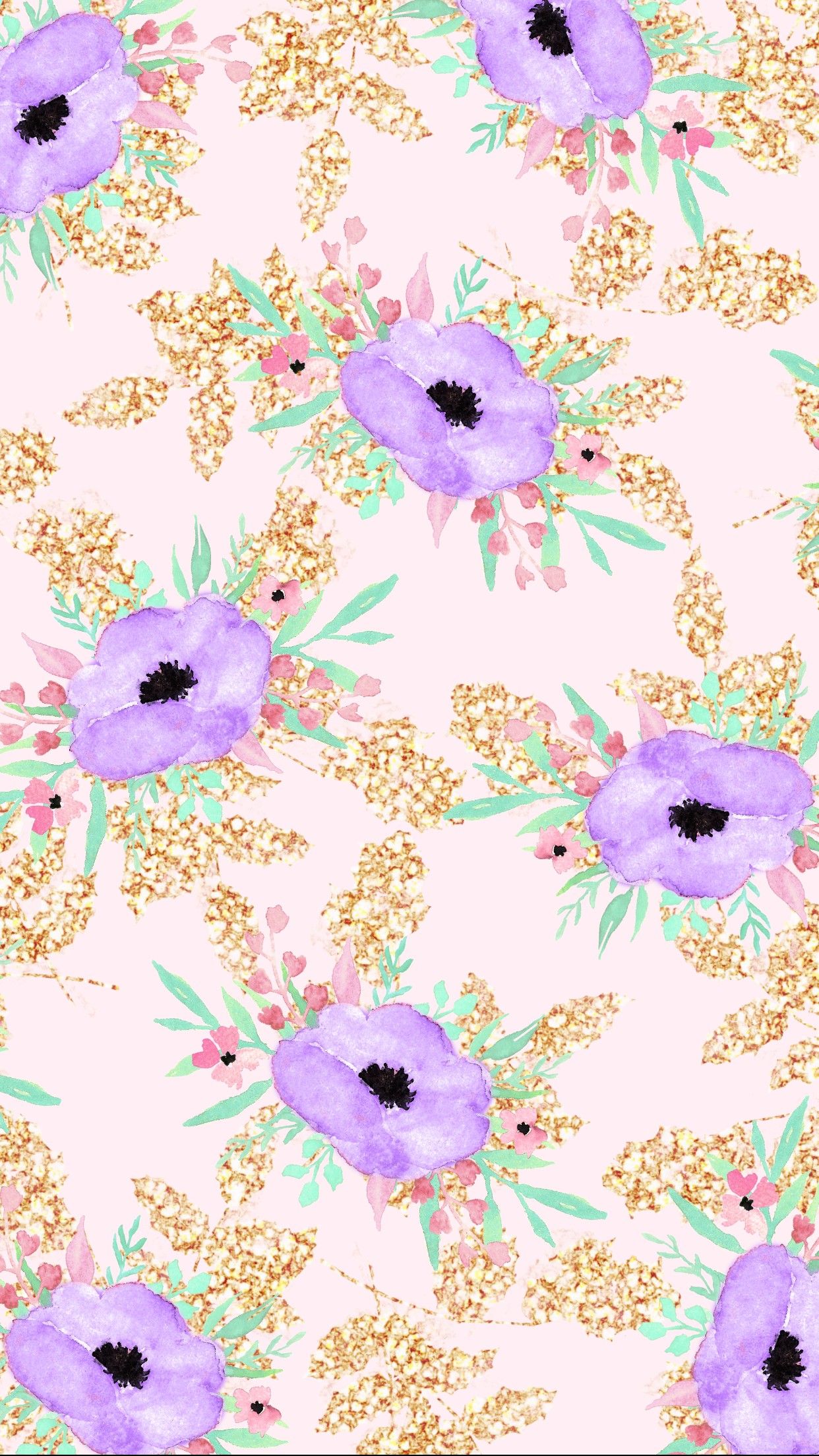 Fiori viola pattern dorato, 1242x2208 Full HD Verticale, iPhone Air