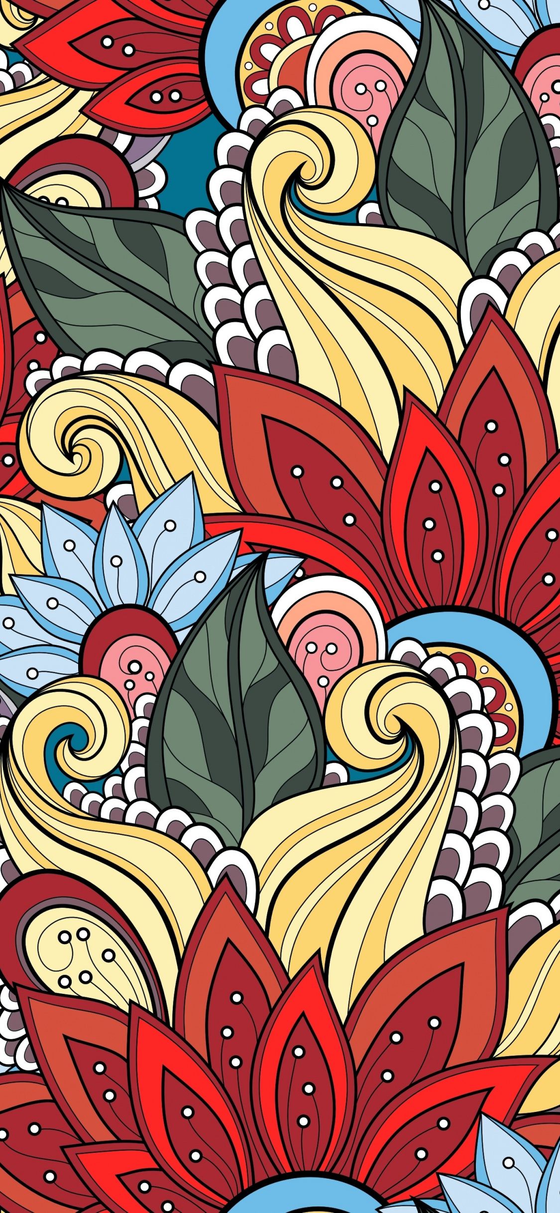 Fiori doodle colorati fantasia, 1125x2436 Verticale, iPhone Pro Max