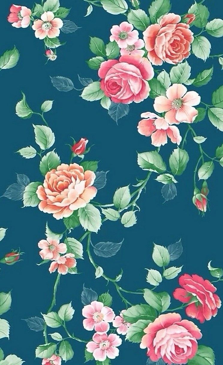 Rose e fiori su blu, 744x1216 Verticale, iPhone Plus