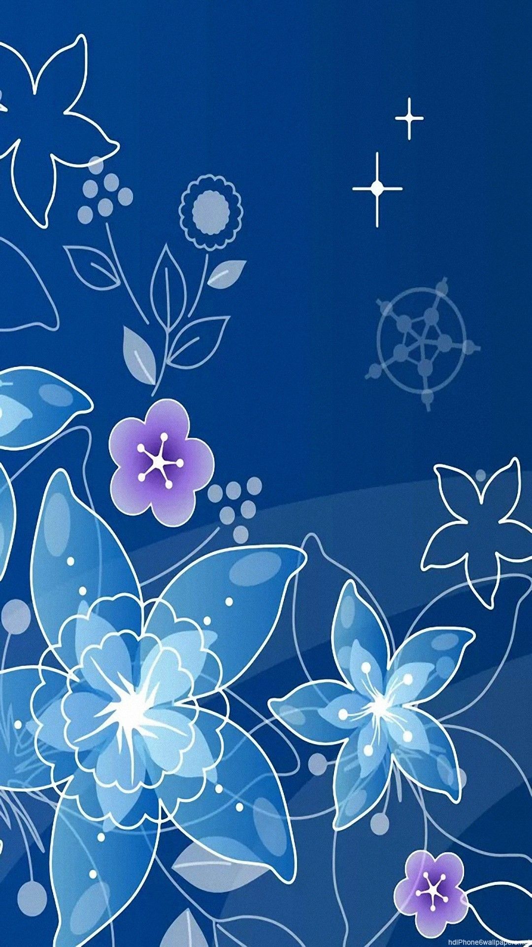 Fiori blu decorativi disegnati, 1080x1920 Full HD Verticale, iPhone Pro Max